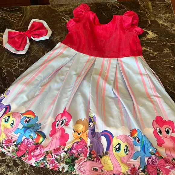 open lace back dress Baby Girl Dress Children Girl little Pony Dresses Cartoon Princess Party  Costume Kids Clothes Summer main image 0